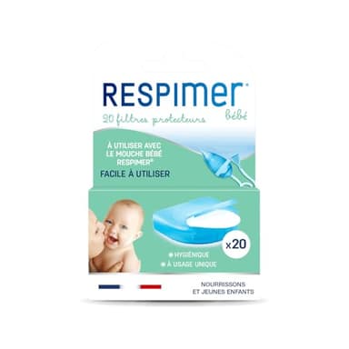 Respimer – 20 Recharges Mouche Bébé – Doux et Hygiénique – Facile à utiliser – 20 filtres protecteur – Rhume et Rhynopharyngite – Fabriqués en France