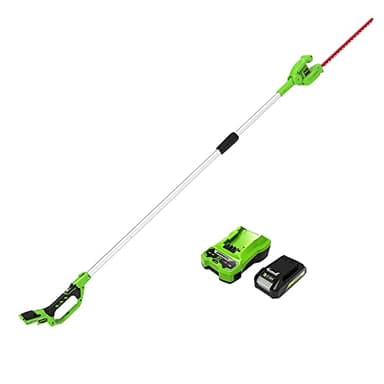 Greenworks G24PH51K2 Taille-Haie à Batterie sur Perche Modulable, Lames de 51 cm Double Action, Coupe jusqu'à 18 mm, Pivot de tête de 125°, 1500 tr/min, Batterie 24V et Chargeur, Garantie 3 Ans
