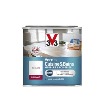 V33 Vernis intérieur cuisine & bains meubles et boiseries, Incolore brillant 0,5L