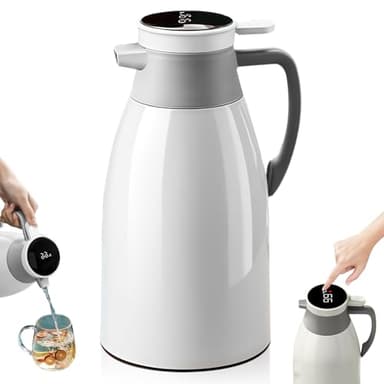 GOEDCH 24 heures d'isolation thermique : pichet isotherme de 2 l en acier inoxydable avec isolation sous vide à double paroi, affichage intelligent de la température, cafetière pour boissons chaudes
