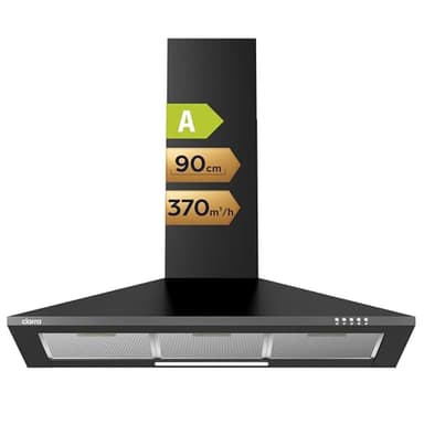 CIARRA CAB9201A Hotte Aspirante 90cm 370 m³/h - Classe A - Evacuation et Recyclage - Filtre au Chabon NON INCLUS - 3 Vitesses - Eclairage LED - Hotte Murale - Noir