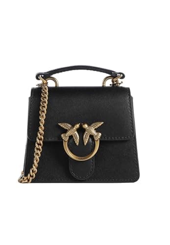 Pinko Love One Top Handle Micro Light Veau Soie, Sac Femme, Z99q_Noir-Antique Gold
