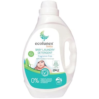 Ecolunes Lessive hypoallergénique pour bébé, sans parfum. 98,50% d'ingrédients d'origine naturelle, sans danger pour l'environnement et pour la santé de votre bébé, testée dermatologiquement, 2L