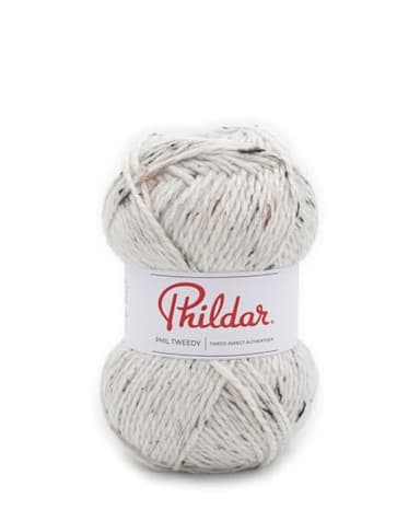 Phildar - Pelote de Laine Phil Tweedy - Laine à Tricoter - 20% LAINE,3% VISCOSE,77% ACRYLIQUE - Aiguille n°6 - Couleur ECRU