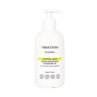 FARMODERM ACNE CONTROL Nettoyant au Soufre - Peau Grasse et Anti-impuretés - Anti Boutons et Points Noirs sur visage, nez, dos, corps - Soin pour peaux à tendance acnéique - 300ml Avec pompe doseuse
