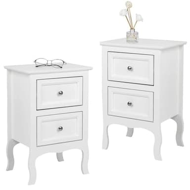 Alightup Table de Chevet Lot de 2 Blanche Tables de Nuit Scandinave Bois avec 2 Tiroirs Meuble de Rangement Commode Chambre Chevet de Lit pour Adulte sur Salon Chambre Bureau