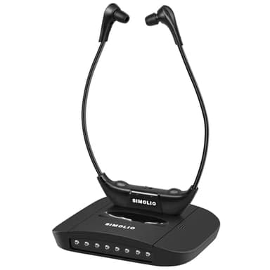 SIMOLIO Casque TV sans Fil pour Television, Ecouteur TV sans Fil pour Séniors, Clarification de la Voix, Contrôle Balance, Son Ambiant, Combiné émetteur/Chargeur, Compatible avec la Plupart des TVs