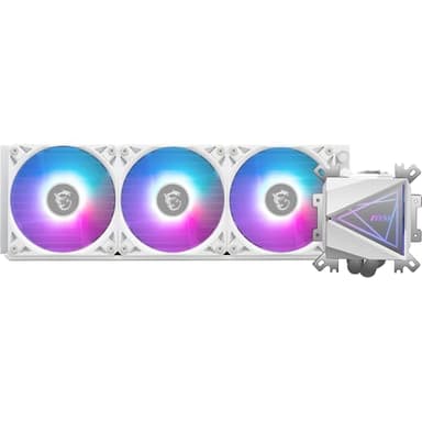 MSI MAG CORELIQUID I360 WHITE Watercooling AIO - Large plaque froide en cuivre, ARGB sur tête de bloc et ventilateurs LDB, waterblock à double chambre, radiateur Split-Flow, compatible Intel & AMD