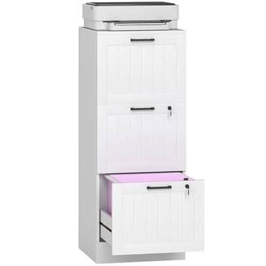 HOMCOM Caisson bureau avec 3 tiroirs et serrures, meuble rangement bureau avec barres de suspension réglables pour documents, caisson de rangement compact pour travail ou chambre, 40x40x101cm, blanc