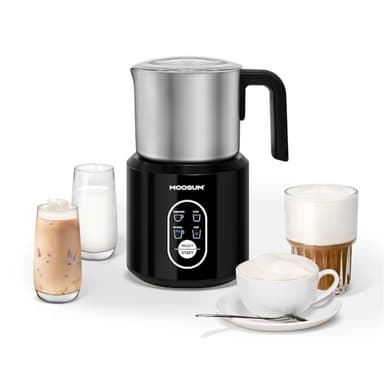 MOOSUM Mousseur à Lait Électrique 500ml, Mousseur à Lait Chaud et Froid Automatique, Chauffe-Lait Automatique, Machine à Chocolat Chaud, Acier Inoxydable Alimentaire, Lavable au Lave-Vaisselle,Argenté