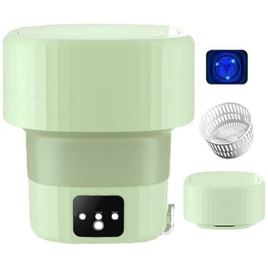 PZCC Mini Machine à Laver Portable, 9L Machine à Laver Pliable, avec 3 Modes de Nettoyage en Profondeur et Panier de Vidange, pour Appartements, Dortoirs, Camping-Cars, Voyage (Vert, 6L)