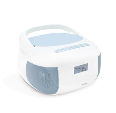 MOOOV 477187 Lecteur CD Radio FM Portable Bluetooth - Poste Boombox Stéréo MP3 Entrée USB, AUX-in, Micro-SD, Prise Casque, Ecran LCD - Alimentation Secteur ou Pile - Bleu