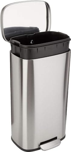 Amazon Basics Poubelle rectangulaire à fermeture douce, 30 l (7.9 gallons), nickel satiné