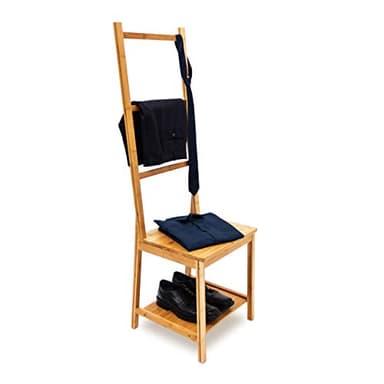 Relaxdays 10019172 Chaise porte-serviettes porte-vêtements bambou Étagère avec assise 3 barres HxlxP : 133 x 40 x 42 cm salle de bain chambre, nature