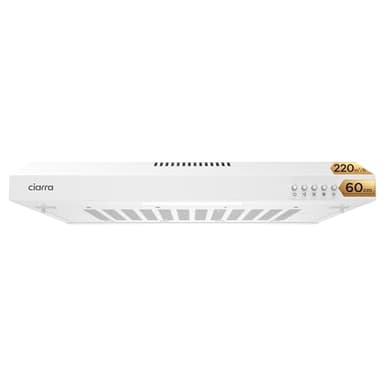 CIARRA CAW6903A Hotte Aspirante Casquette 60cm- 3 Vitesses - Filtre au Charbon NON INCLUS - Boutton Pousoir - Eclairage LED - Evacuation et Recyclage - Hotte de Cuisine - Blanc