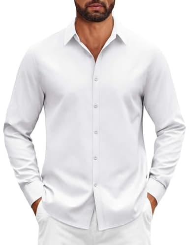 COOFWANDY Chemise Homme en Coton à Manches Longues Coupe Classique Boutonnée Confortable et Formelle Blanche M