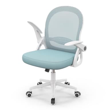 naspaluro Chaise de Bureau avec Accoudoir Relevable, Fauteuil de Bureau avec Soutien Lombaire, Siège Bureau avec Dossier Moyen de 45 cm, Hauteur d'Assise de 43 à 53 cm pour Maison/Bureau,Bleu