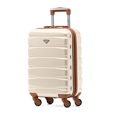 Flight Knight ABS Valise Cabine 55x35x20 cm Compatible avec Air France, Hop! easyJet, Ryanair Et Bien d'autres! Bagage a Main Legere Sac Cabine avec 4 Roues. Creme/Marron