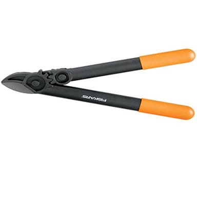 Fiskars Coupe-branches à enclume pour bois sec et dur, Système à crémaillère PowerGear II, Diamètre de coupe: 3,5 cm, Lames en acier trempé avec revêtement antiadhésif, Longueur: 39 cm, Noir/Orange