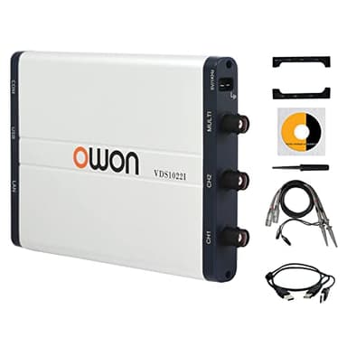 OWON VDS1022i Oscilloscope USB basé sur PC, oscilloscope portable 2 + 1 (multi) canaux, bande passante de l'oscilloscope virtuel 25 MHz avec isolation des canaux, oscilloscope pour le bricolage