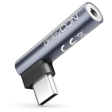 deleyCON Adaptateur Audio USB-C vers Jack 3,5 mm - pour Musique, Appels et Microphone - Compatible Smartphones, Tablettes, Casques et Enceintes - pour iPhone 17/16/15, iPad, Galaxy S25/S24/A16/A56