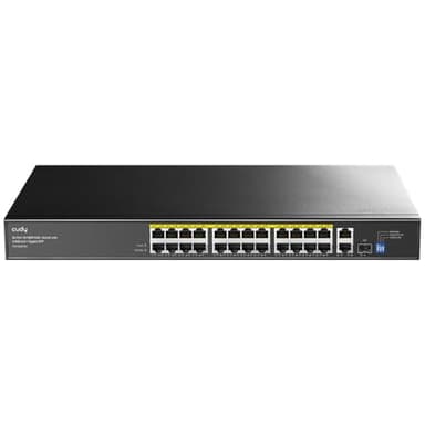 Cudy Commutateur Ethernet 100Mbps Non Managé PoE+, 300W, 24 Ports Fast Ethernet, 802.3af/at Mode A PoE+, 1 SFP, 2 Uplink Gigabit, Montage en Rack 19", FS1026PS1