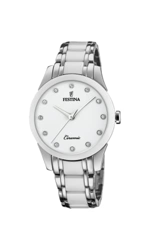 Festina Montre Femme Analogique Acier Inoxydable 316L Blanc - Quartz - Verre minéral Haute résistance - Étanche 5 ATM F20499/1 - Ceramic