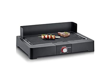 SEVERIN Barbecue électrique 2 200 W avec grille en fonte d'aluminium, Barbecue de table avec pare-vent amovible, eBBQ avec bac à eau pour utilisation en intérieur et extérieur, Noir, PG 8567