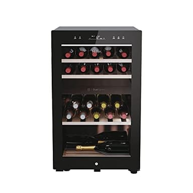 Haier HWS42GDAU1 Series 7 Cave à vin, 42 bouteilles, connectivité Wi-Fi, lumières LED et verre anti-UV, étagères en bois, 49,7 x 58,5 x 82 cm, noir