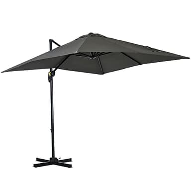 Outsunny Parasol déporté carré inclinable manivelle avec pied en métal dim. 2,5L x 2,5l m alu. polyester haute densité gris