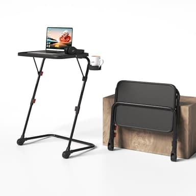 Meuble Cosy Petit Bureau Pliant Hauteur réglable Table d'Ordinateur Portable sans Assemblage Requis Poste de Travail Pliante Plateau Inclinable pour Petits Espaces, Noir