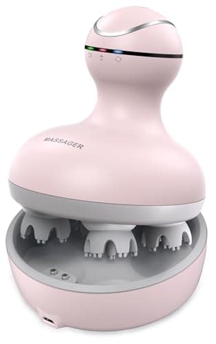 cotsoco Masseur électrique de tête pour cuir chevelu, massage des cheveux du cuir chevelu, masseur de tête étanche avec 4 têtes, 84 nœuds pour la croissance des cheveux et le massage anti-stress, rose