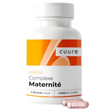 Complexe Maternité Plus Assimilable que l'Acide Folique - CUURE - 45 Jours - Conception, Grossesse et Allaitement - 15 Actifs de Haute Qualité - Vitamine B9, B12, D, Iode, Zinc - Fabriqué en France