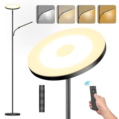 42W LED Lampadaire Dimmable, 4000LM Super Lumineux Lampadaire sur Pied Salon avec Liseuse Lampe, 2700K-6500K Intensité Variable en Continu, Télécommande et Contrôle Tactile pour Chambre et Bureau