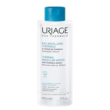 Uriage Eau Micellaire Thermale - Peau Normale à Sèche - Visage & Yeux - 3-en-1 : Nettoie, Démaquille et Apaise - Sans Rinçage - Parfum Fruité et Floral - 96% d’Ingrédients d’Origine Naturelle - 500ml