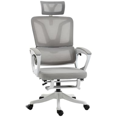 Vinsetto Fauteuil de Bureau, Chaise Ergonomique, pivotant, Hauteur réglable, Dossier inclinable, Repose-Pied Appui-tête réglable, Soutien Lombaire, Tissu en Maille, Gris