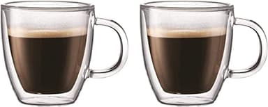 Bodum - 10602-10 - Bistro - Set de 2 Mugs Espresso en Verre Double Paroi avec Anse - 15 cl , Transparent