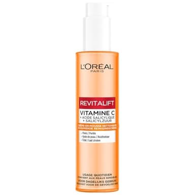 L'Oréal Paris, Revitalift Clinical Crème-En-Mousse Nettoyante, Ressere les Pores, Affine & Lisse le Grain de Peau, Vitamine C & Acide Salicylique, Tous Types de Peau, 150 ml