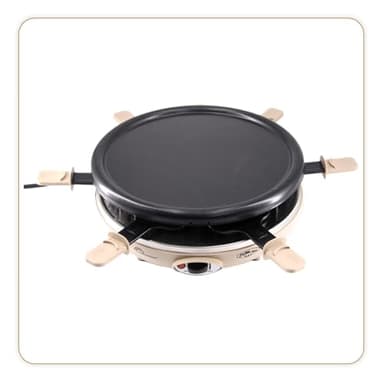 LITTLE BALANCE 8692 Happy Cheese Trio 1200 Les Meuuuh...!, Raclette Grill Crêpière, 3 en 1, 6 spatules + 6 planchettes, 6 personnes, 1200 W, Muscade
