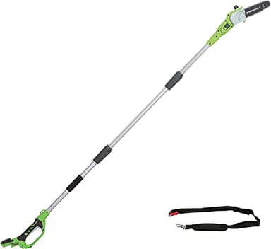 Greenworks G24PS20 Élagueuse sur Perche, Longueur Guide-Chaîne 20 cm, Vitesse 6,7 m/s, 3,2kg, Graisseur Automatique, Réservoir Huile 50ml, Portée 2,6m, SANS Batterie 24V Ni Chargeur, Garantie 3 Ans