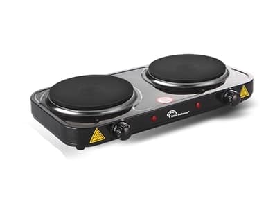 LITTLE BALANCE 8857 Little Cook Duo Vintage, Plaque de cuisson électrique double, Idéale pour les étudiants, le camping, le bureau, les petits espaces, 2 thermostats avec réglage continu, 2000 W, Noir