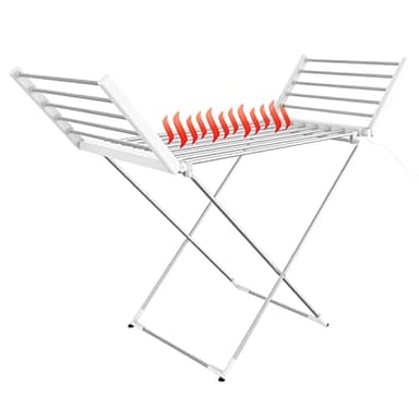 Todeco - Sèche-Linge Electrique, Etendoir Pliant d'Intérieur à Etages - Dimensions du Produit replié: 113 x 53 x 7 cm - Matériau: Alliage en Aluminium - Classique, Blanc