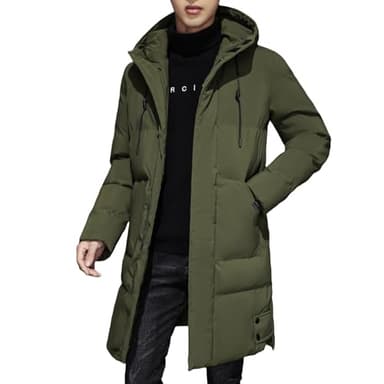 Long manteau d'hiver imperméable et chaud pour homme | Veste coupe-vent à capuche douce et confortable pour homme, doudounes d'extérieur pour hommes avec cordon de serrage – Cardigans zippés pour