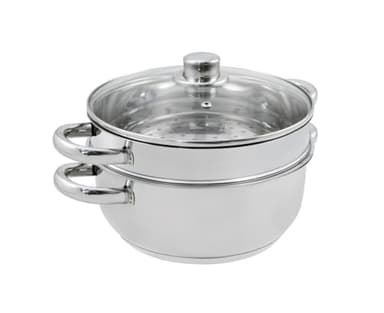 BAUMALU - Combiné Vapeur 2 Corps - Acier Inoxydable - Tous Feux dont Induction - Cuiseur Composé d'un Faitout, Compartiment Perforé et Couvercle en Verre - Poignées Fixes - Ø24cm