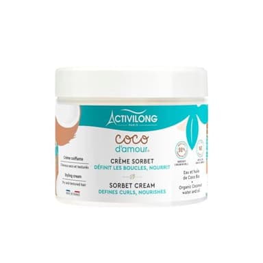 ACTIVILONG - Crème Sorbet Coco D'Amour - Sans Rinçage - Cheveux Secs Et Texturés - Nourrit Et Définit Les Boucles - 98% D'Ingrédient Naturels - Made In France - 300ml