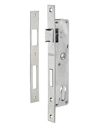 THIRARD - Boîtier de Serrure Encastrable à Cylindre pour Menuiserie Métallique - Axe 24 mm - Bouts Carrés - Zingué - Coffre Acier - Têtière Inox - Demi-Tour Réversible - Pêne Alliage Nickelé - Gris