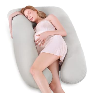 Otauoaea Coussin de Grossesse - Oreiller de Grossesse pour Femme Enceinte en Forme de U pour Dormir - Coussin d'allaitement et Coussin de Maternité avec Housse Lavable - 100% Coton(Gris)