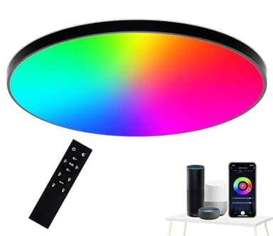 Eregou Plafonnier Led Couleur, 24W Luminaire Plafonnier Led et Contrôle APP, Lampe de Plafond Dimmable Compatible avec Alexa Google Home, pour Chambre Cuisine Couloir 3000K-6500K Noir