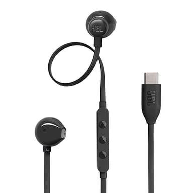 JBL Tune 305 C, Écouteurs filaires Hi-Res, son Pure Bass JBL, connexion USB-C, câble plat anti-nœuds, télécommande à trois touches avec microphone, noir
