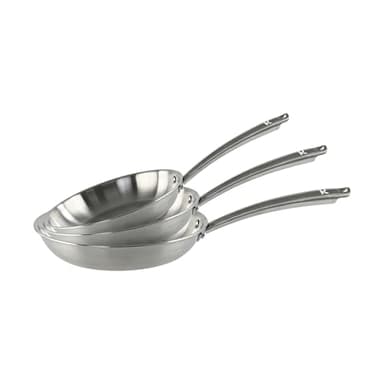 KAMBERG - Coffret 3 Poêles Ø20-24-28 cm en Acier Inoxydable 18/10 Triply - Sans PFAS - Tous feux dont induction et four - 0008282, Gris